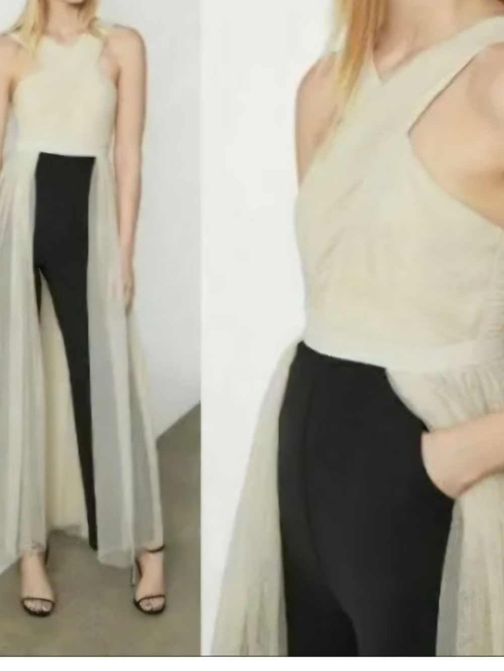 BCBGMaxAzria Black and Cream Sheer Overlay Jumpsuit